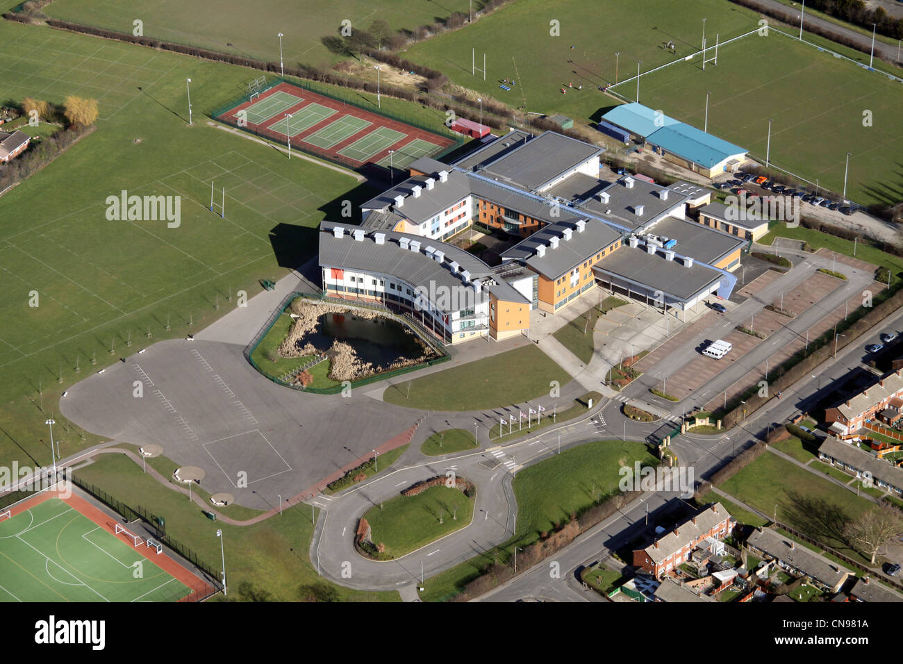 Vue aérienne de la Trinity Academy, Thorne, South Yorkshire Banque D'Images