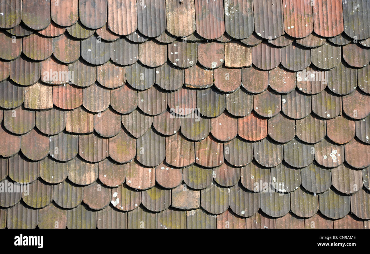 Les tuiles anciennes d'origine, dans la vieille ville de Bâle. Banque D'Images