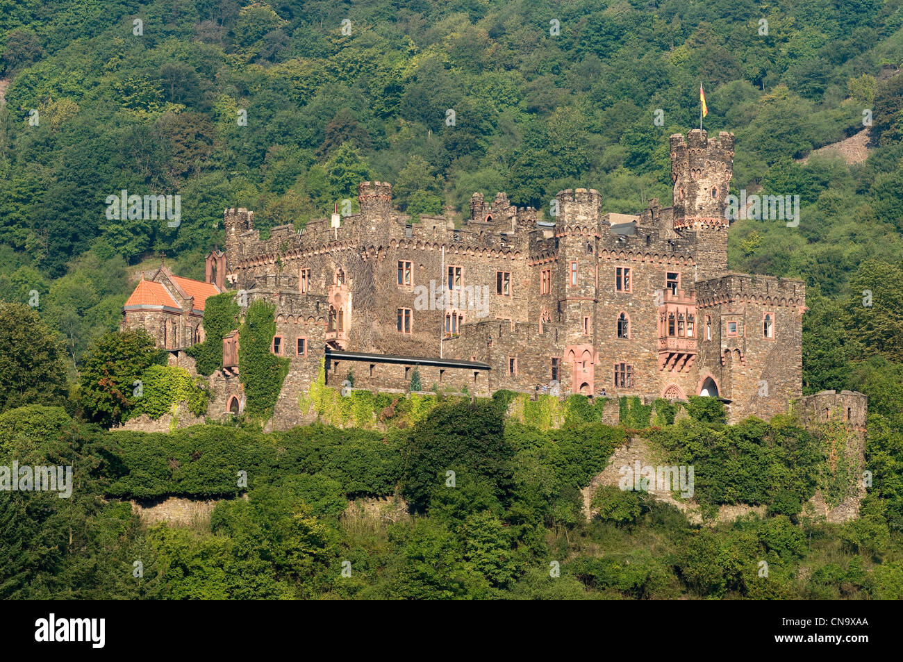 Allemagne, Rheinland-pfalz, Trechtingshausen, château de Reichenstein, le Rhin romantique inscrite au Patrimoine Mondial de l'UNESCO Banque D'Images