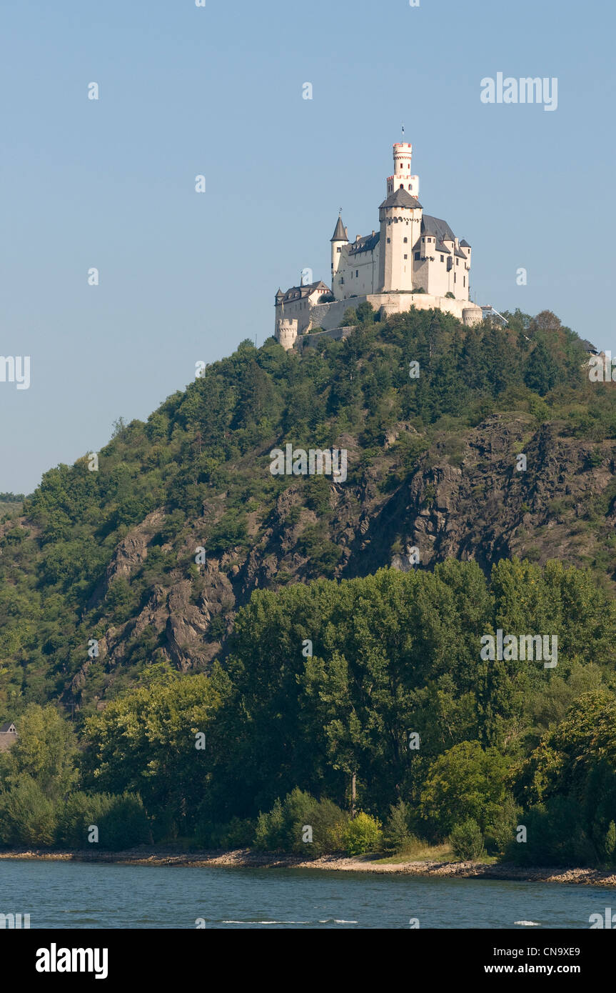 Allemagne, Rheinland-pfalz, Kobern-gondorf, château de Marksburg, le Rhin romantique inscrite au Patrimoine Mondial de l'UNESCO Banque D'Images