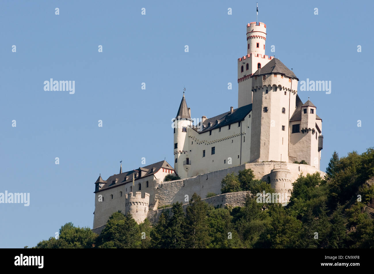 Allemagne, Rheinland-pfalz, Kobern-gondorf, château de Marksburg, le Rhin romantique inscrite au Patrimoine Mondial de l'UNESCO Banque D'Images