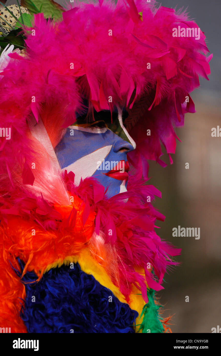 France, Nord, Dunkerque, carnaval de Dunkerque, les amateurs de carnaval haut en couleurs avec mélancolie Banque D'Images