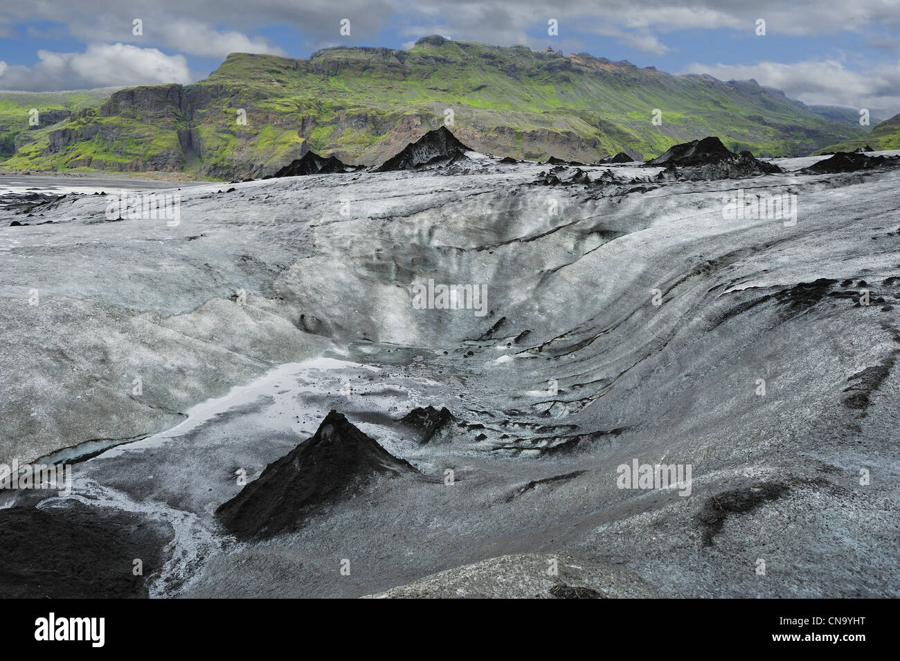 Vue de l'Islande, glacier Solheimajokull Banque D'Images