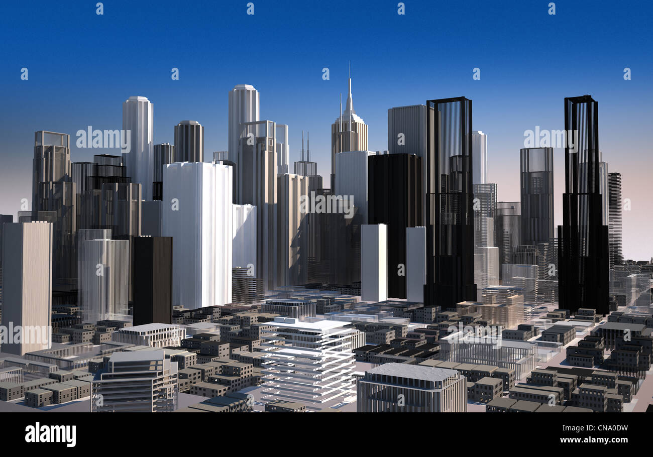 Paysage urbain moderne à la lumière du jour. Vue en gros plan. Les bâtiments sont fournis, tels qu'ils sont un modèle à l'échelle. Banque D'Images