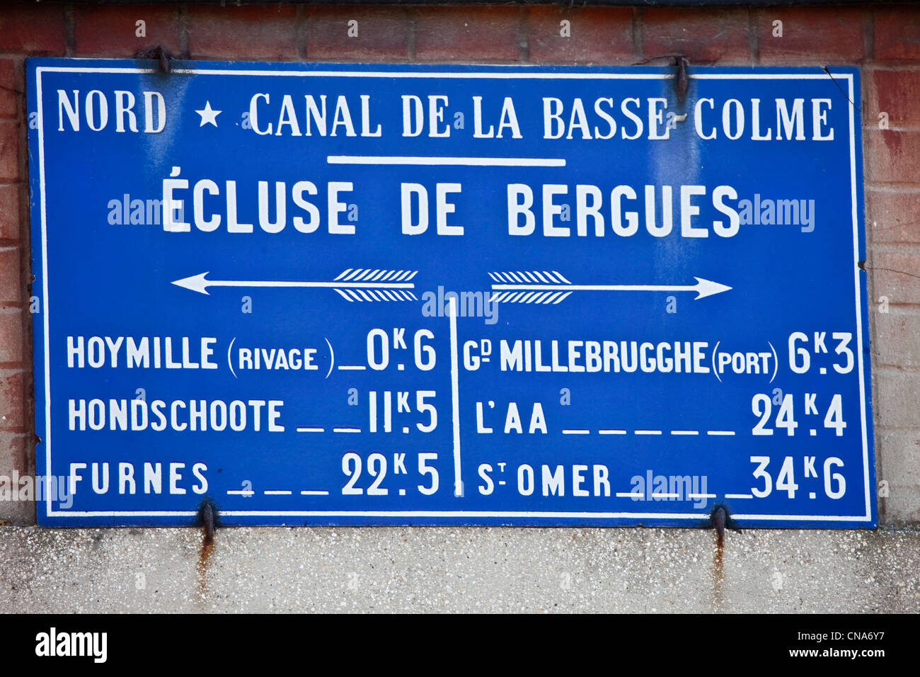 France, Nord, Bergues, verrouillage du panneau de commande sur le Canal de Bergues Colme inférieur Banque D'Images