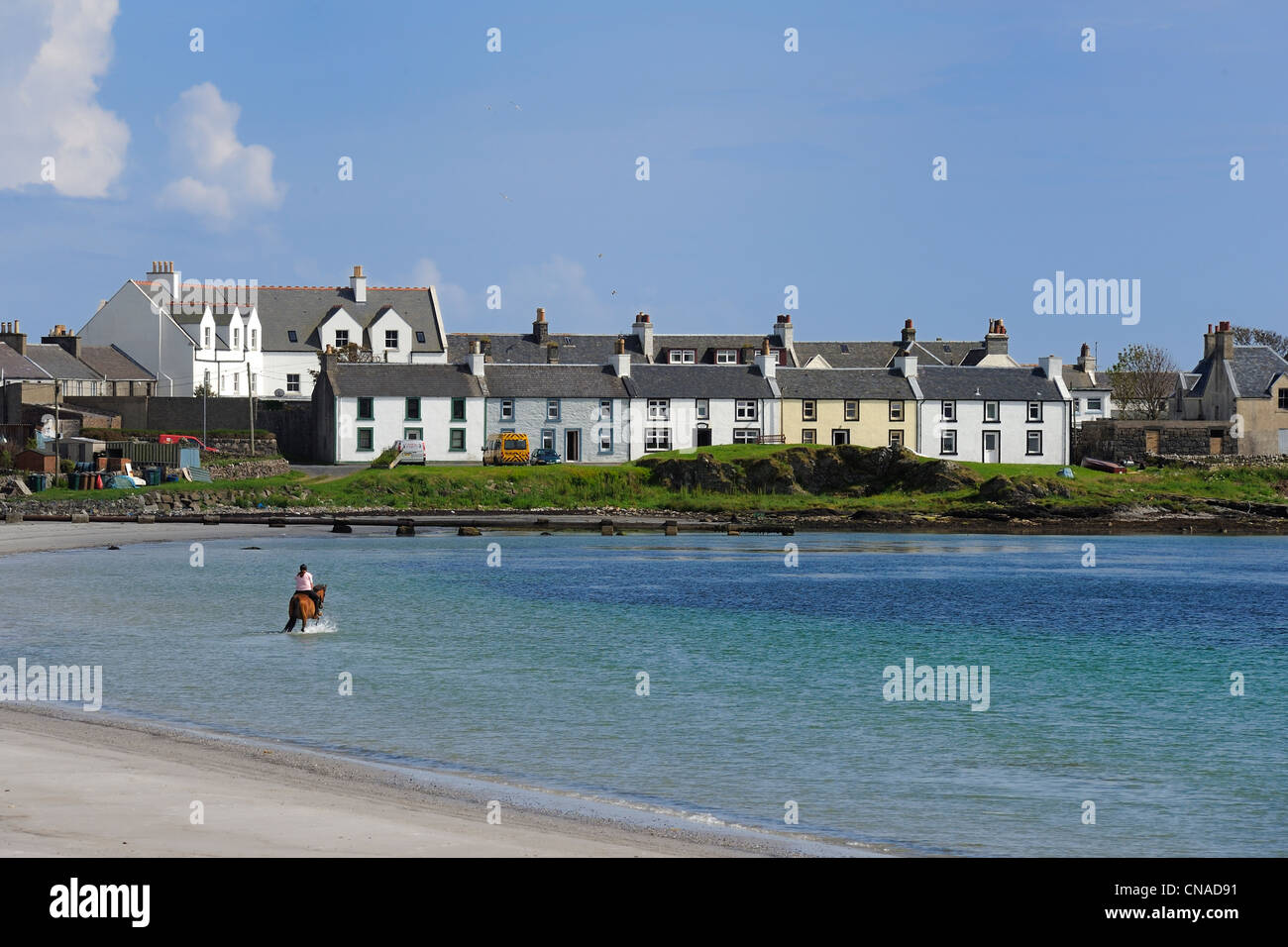 Royaume-uni, Ecosse, Hébrides intérieures, l'île d'Islay, équitation à Port Ellen Banque D'Images