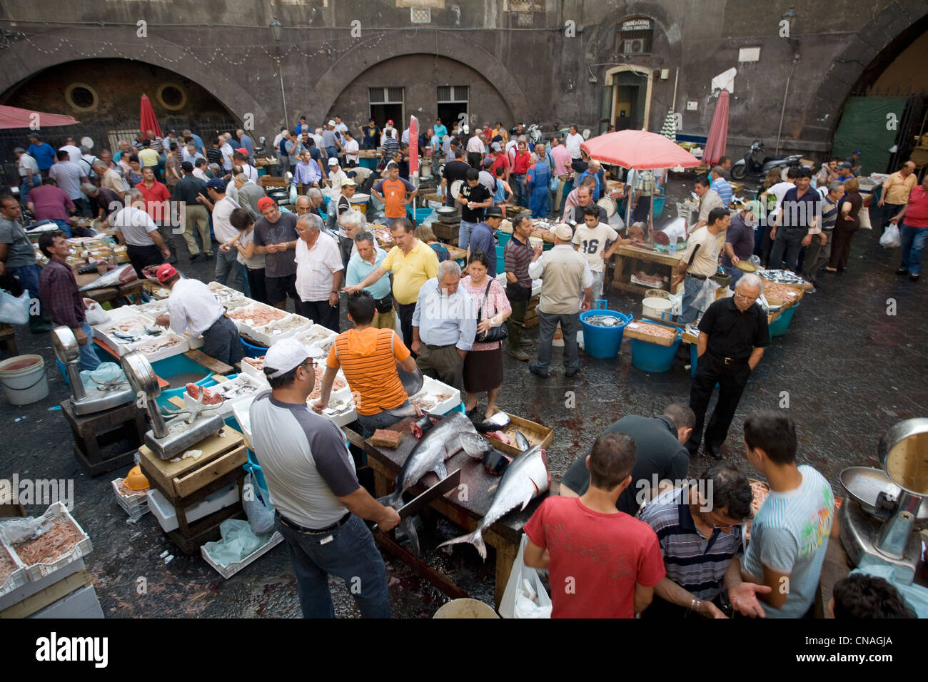 L'Italie, la Sicile, Catane, le marché aux poissons Banque D'Images