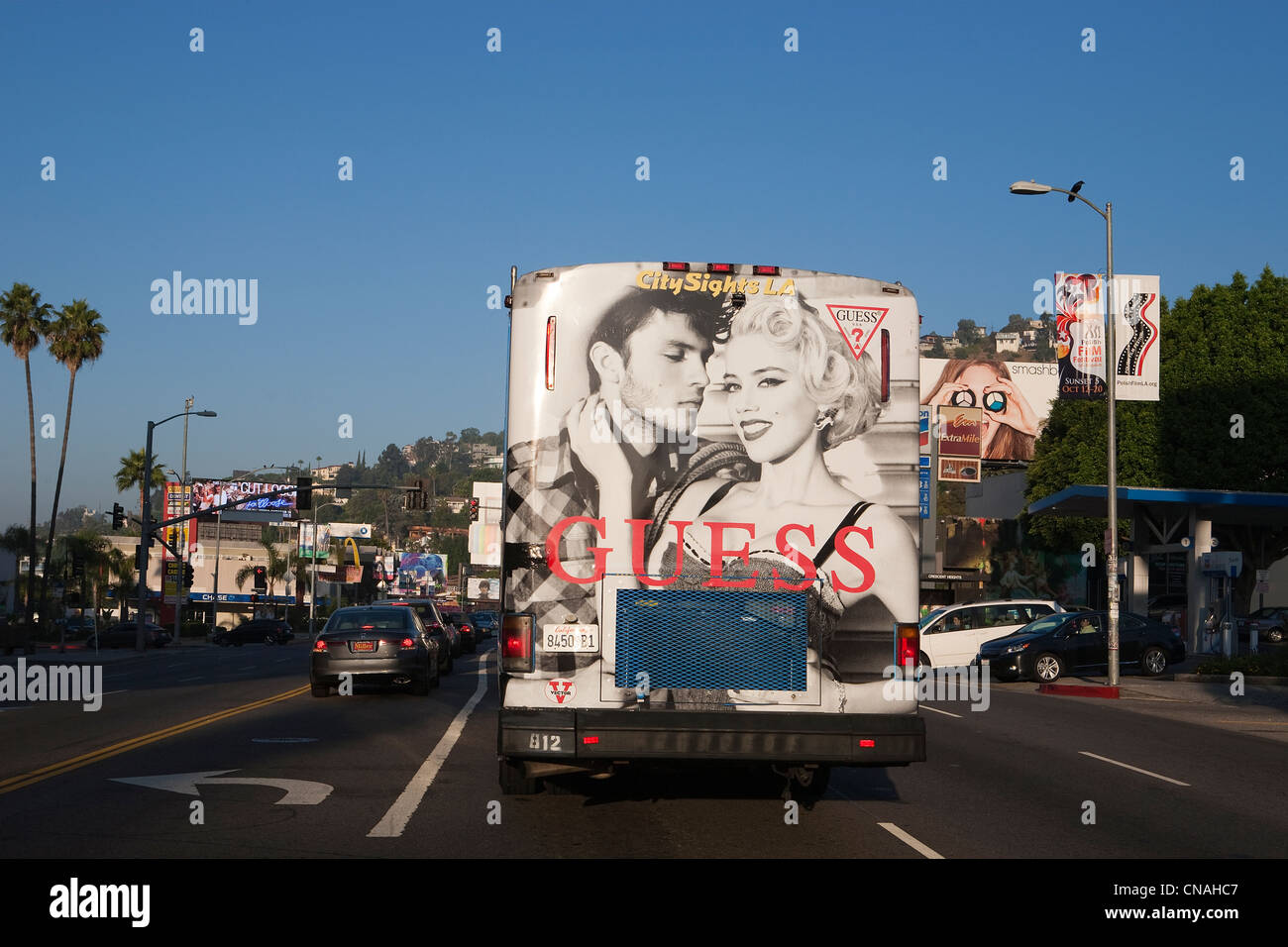 United States, California, Los Angeles, Hollywood, bus sur Sunset Boulevard Banque D'Images