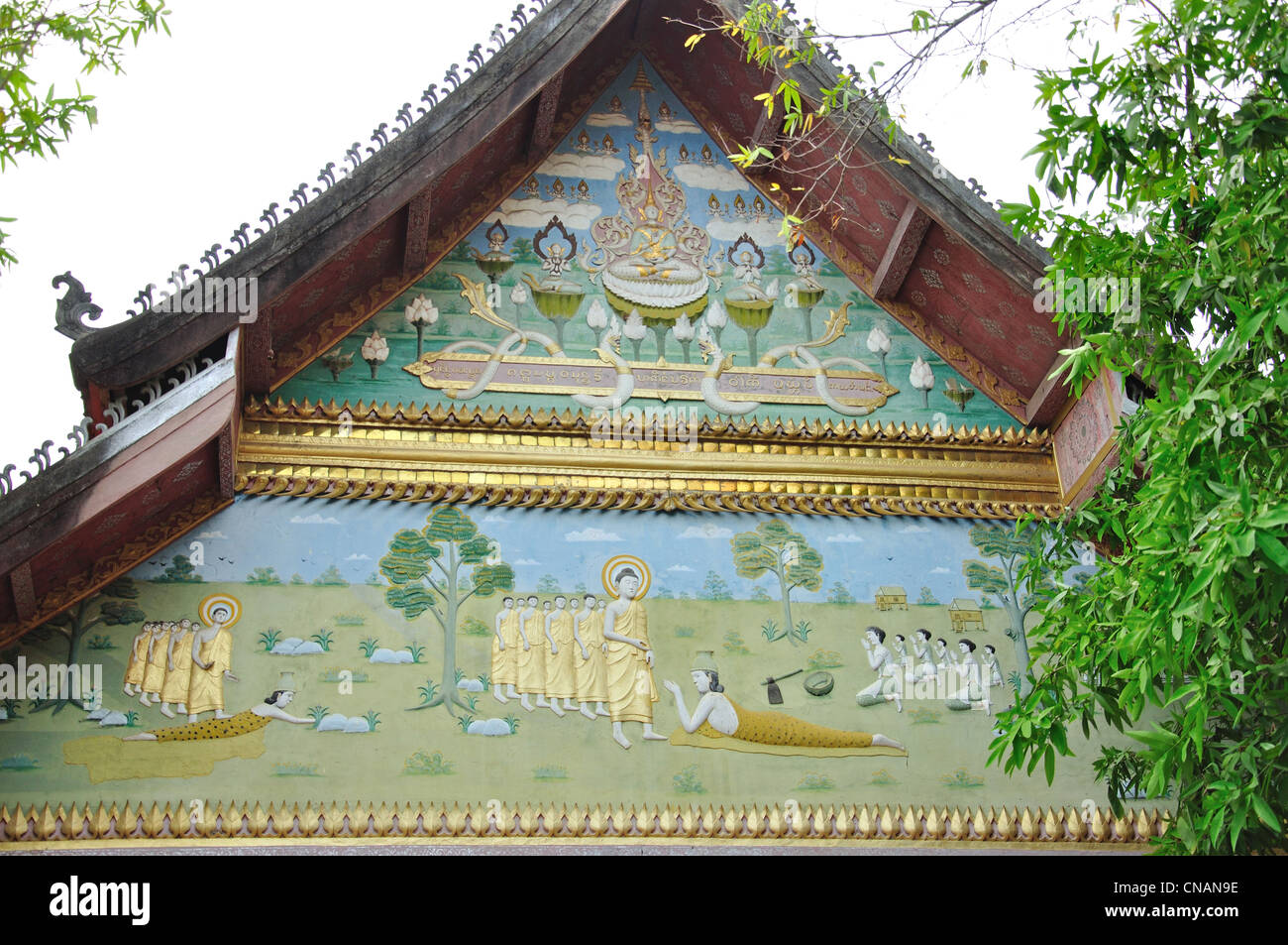 Mosaïque murale à Wat Vatsensoukharam Nokeokoumane, Rue, Luang Prabang, Laos, Luang Prabang Province Banque D'Images