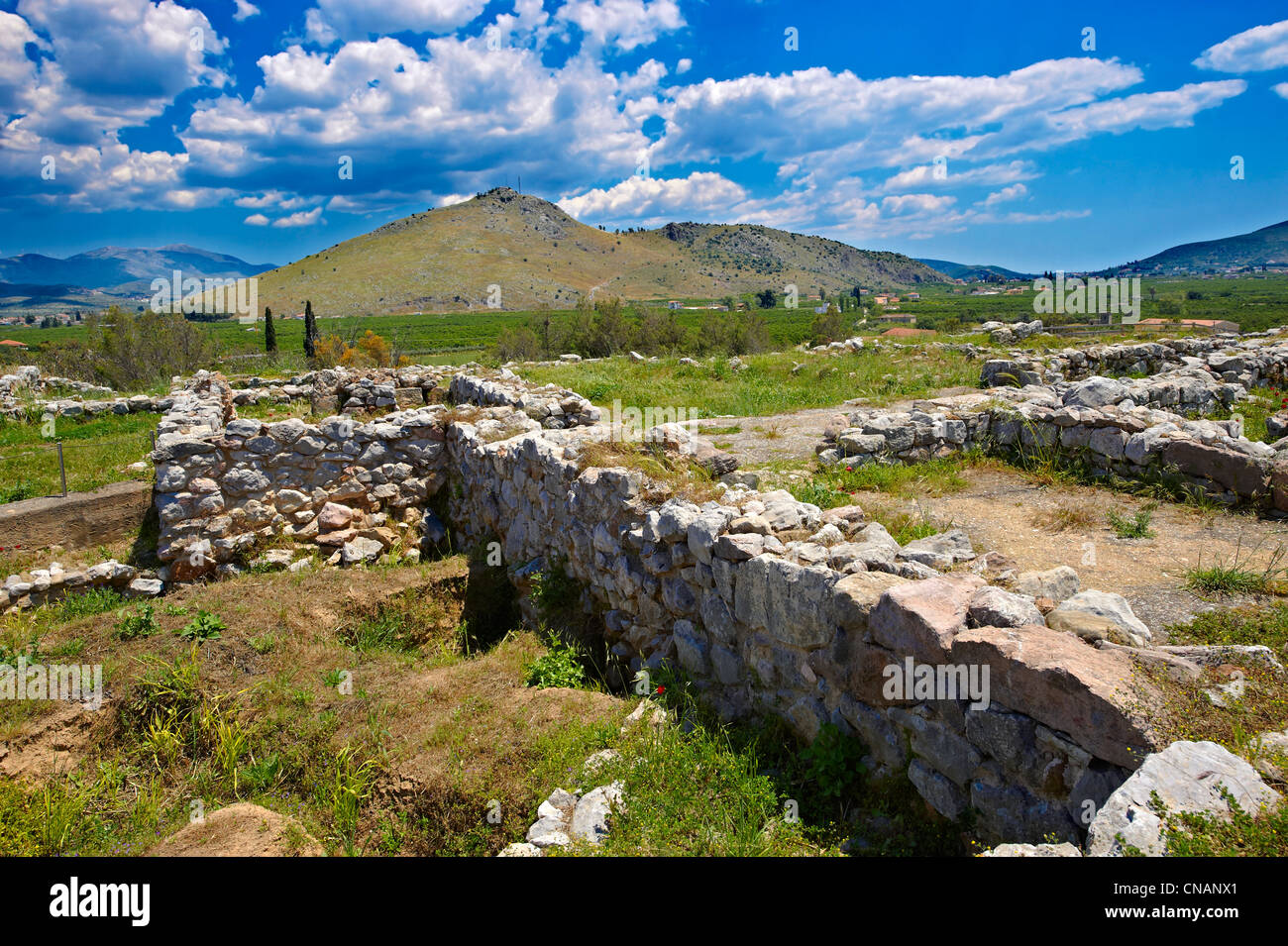 Palais de l'Acropolis salon de Tirynthe ( Τίρυνς ou Τίρυνθα) site archéologique de la ville mycénienne, Péloponnèse, Grèce. Banque D'Images