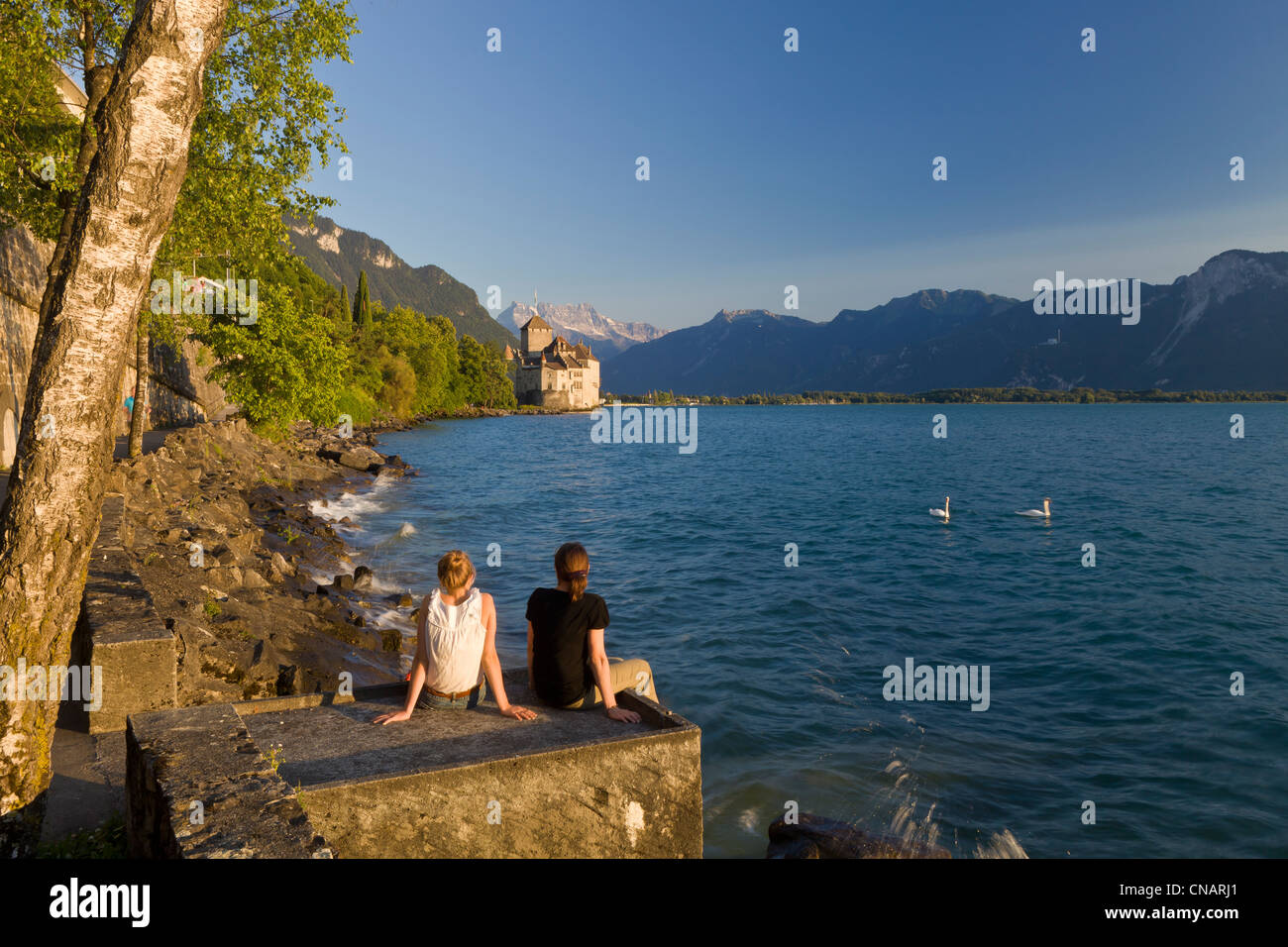 Suisse, Canton de Vaud, le lac de Genève, Veytaux, le château de Chillon à Montreux du Sud Banque D'Images