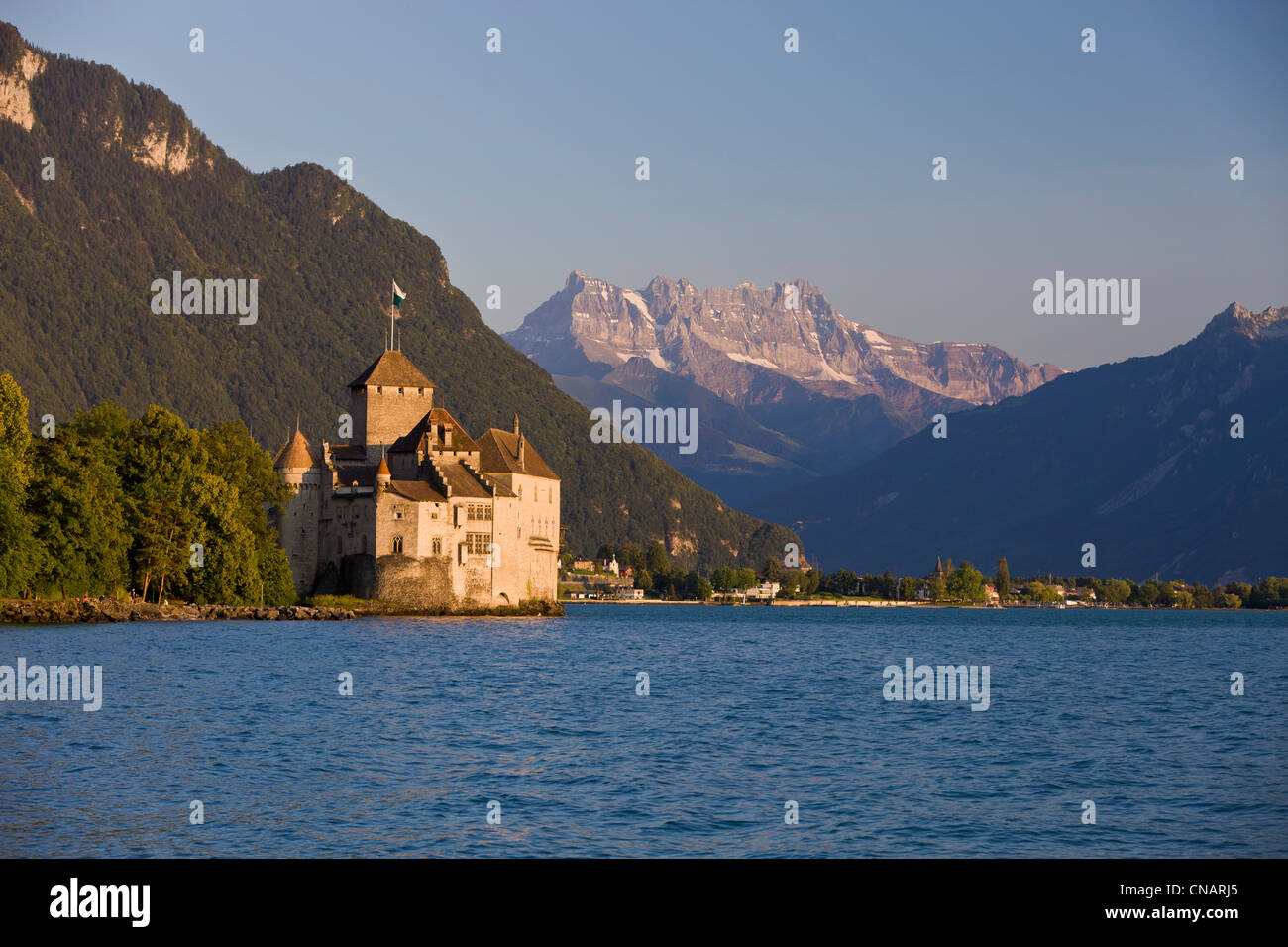 Suisse, Canton de Vaud, le lac de Genève, Veytaux, le château de Chillon à Montreux du Sud Banque D'Images