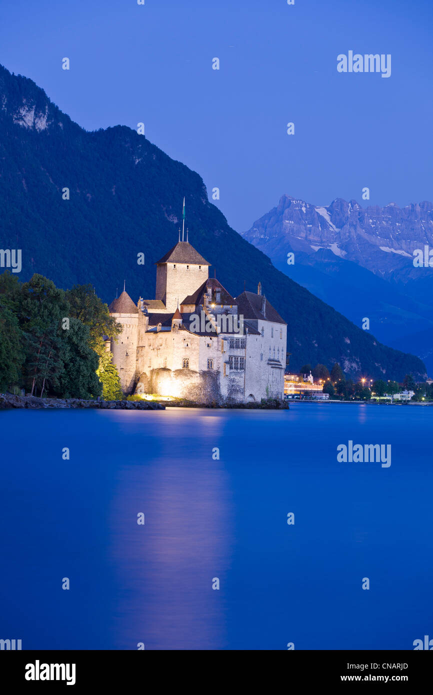 Suisse, Canton de Vaud, le lac de Genève, Veytaux, le château de Chillon à Montreux du Sud Banque D'Images