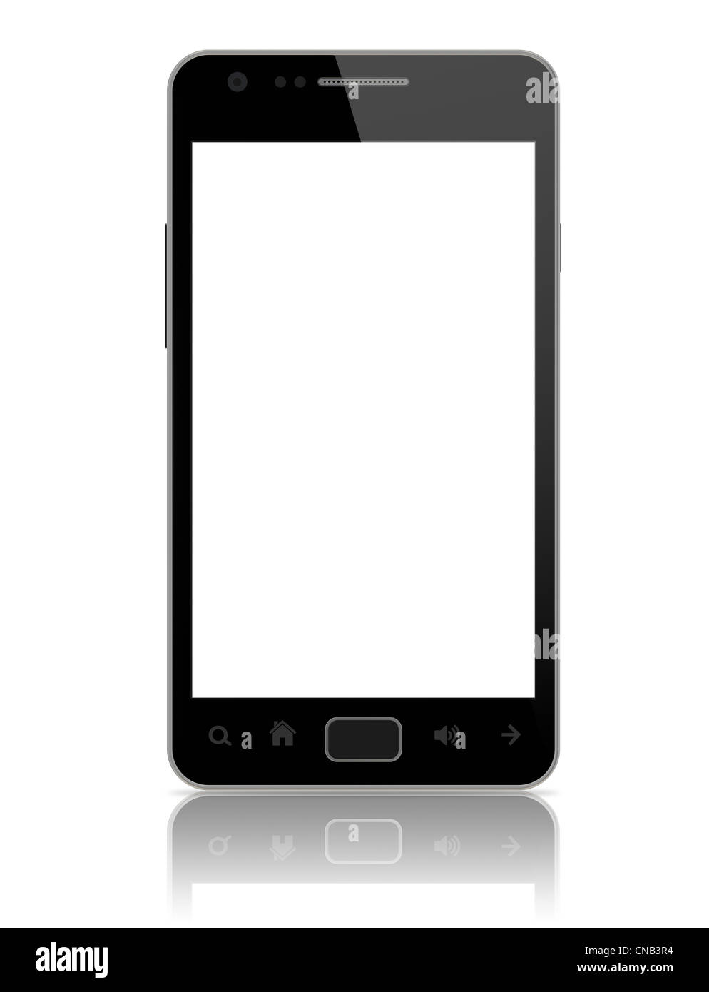 Smart phone moderne avec écran blanc isolé sur blanc.  : Chemin de détourage pour le téléphone et l'écran. Banque D'Images