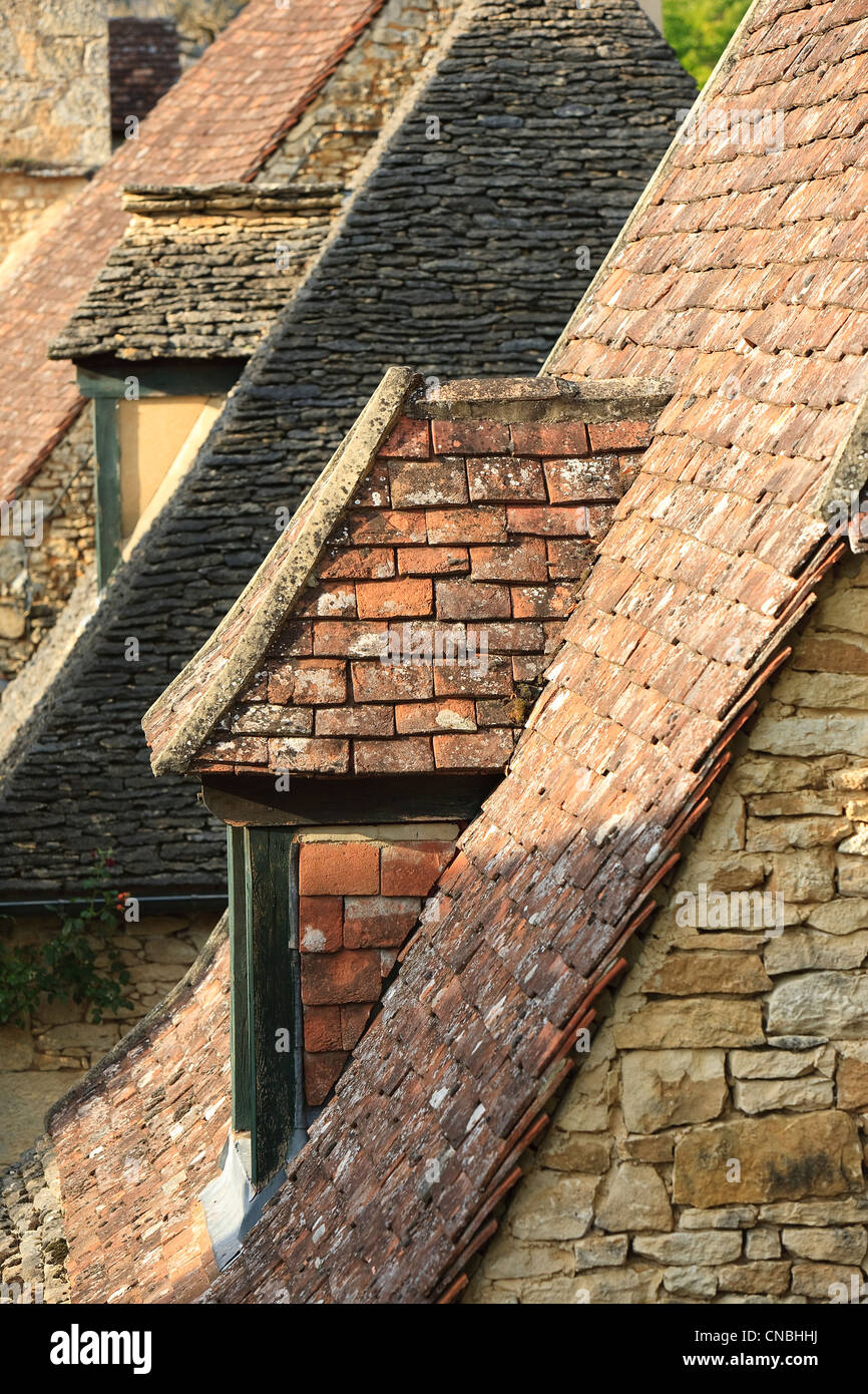 France, dordogne, Périgord Noir, Saint Julien, les toits du village de Saint Julien dans la vallée de la Dordogne Banque D'Images