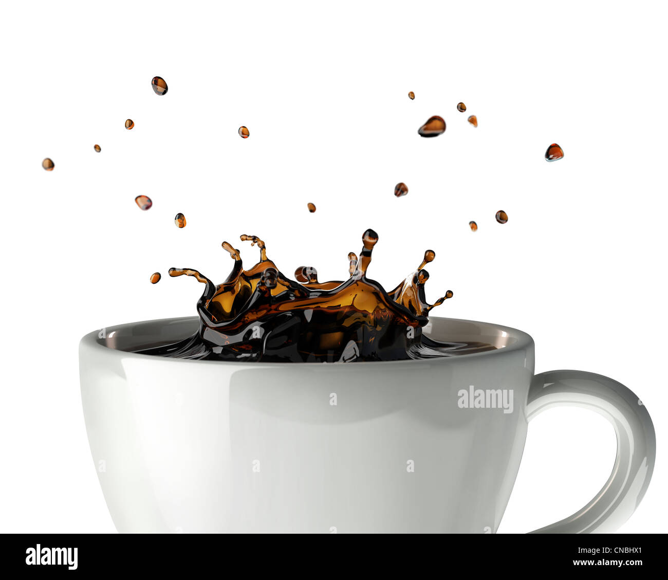 La couronne café splash en tasse. Vue en gros plan. Sur fond blanc Banque D'Images