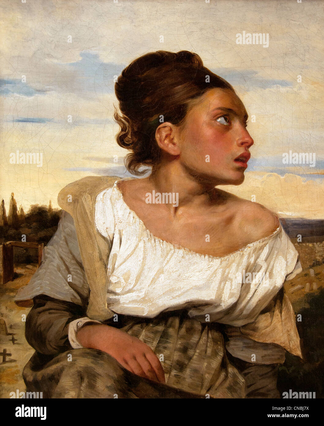 Jeune orpheline au cimetière Cimetiere Orphan par Ferdinand Victor Eugène Delacroix 1798 - 1863 France Banque D'Images