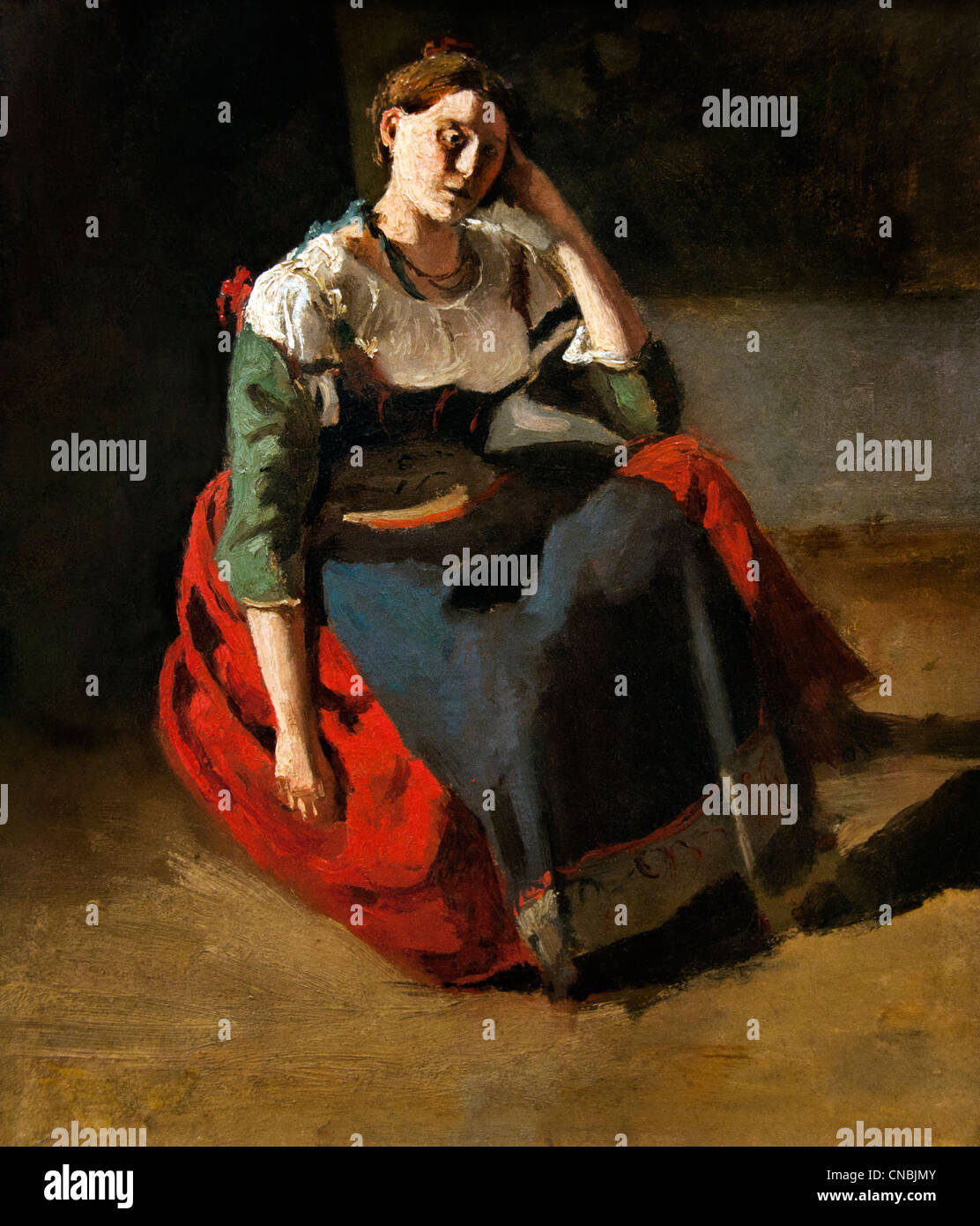 Italienne assise sur son accoudee particulier - Italien sam appuyée sur son genou Jean Baptiste Camille Corot 1796-1875 France French Banque D'Images