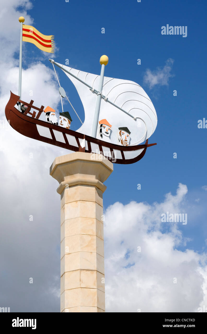 Détail de la statue, katalanischer Weltatlas, Palma, Majorque, Espagne. | Statue, détail de l'Atlas Catalan, Palma, Majorque, Espagne. Banque D'Images