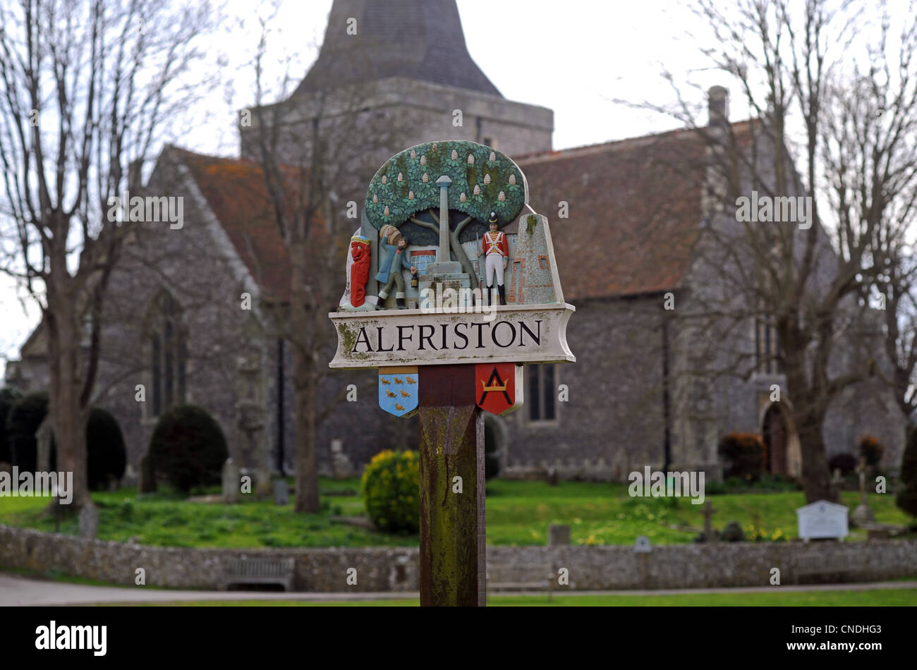 Alfriston panneau du village dans l'East Sussex UK Banque D'Images