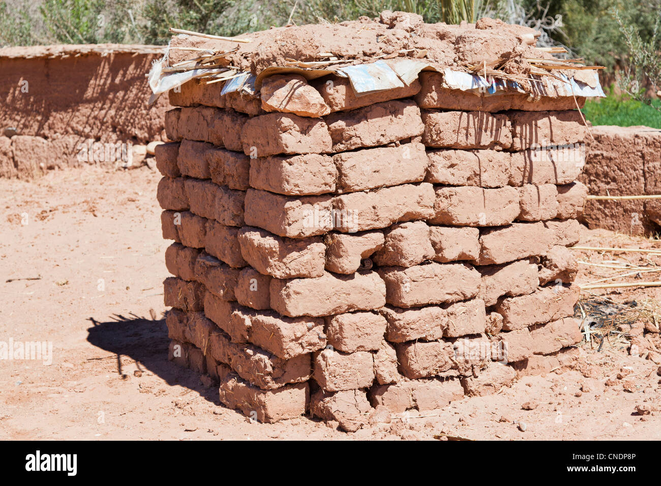 Jeu de briques de boue dans la kasbah Aït Benhaddou Banque D'Images