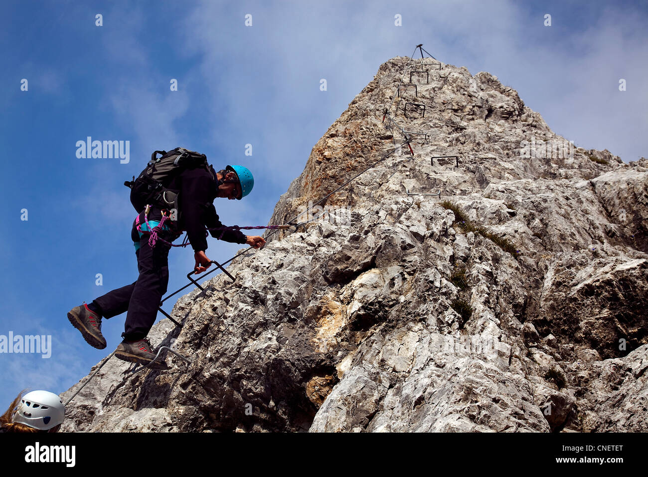 Les grimpeurs, Innsbrucker Klettersteig via ferrata, montagnes Karwendelgebirge, Innsbruck, Tyrol, Autriche, Europe Banque D'Images