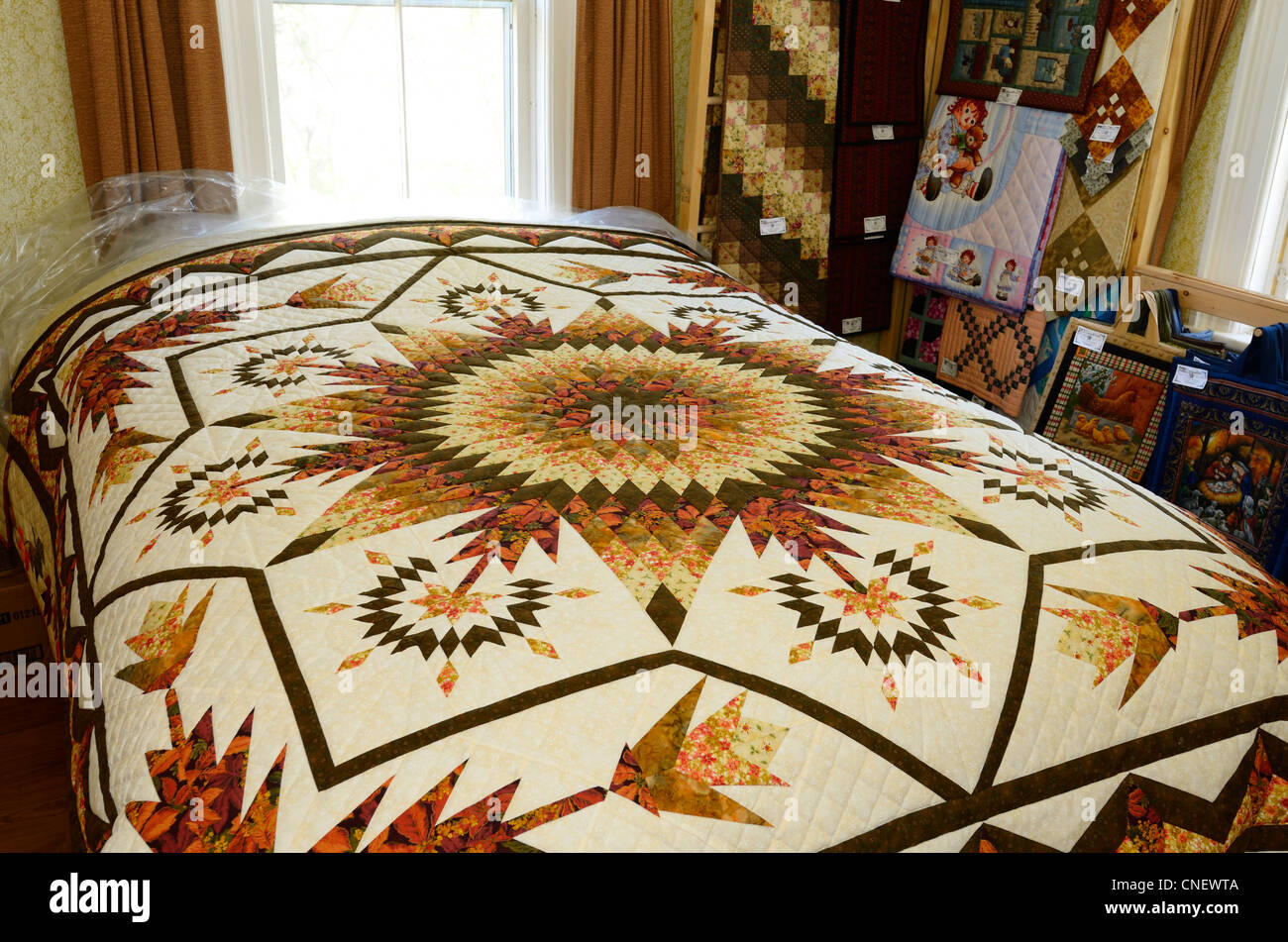 Handmade quilt dans la chambre à coucher d'un mennonite home près de St Jacobs (Ontario) Banque D'Images