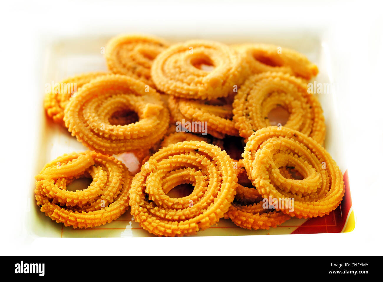 Du sud de l'Inde populaire snack frit appelé murukku ou muruku. Banque D'Images