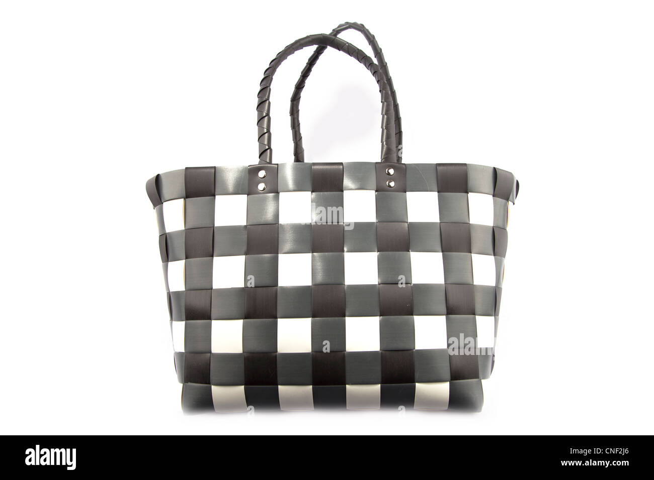 Sac en plastique avec bandes noires et blanches isolated on white Banque D'Images