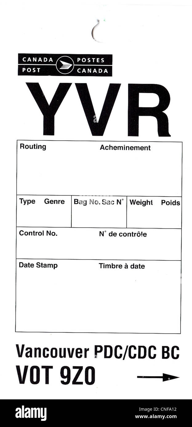 Postes Canada tags et étiquettes utilisés sur le mono, bains à remous, télévision les conteneurs à lettres et diverses autres pièces d'équipement, ainsi que les étiquettes à usage général. Banque D'Images
