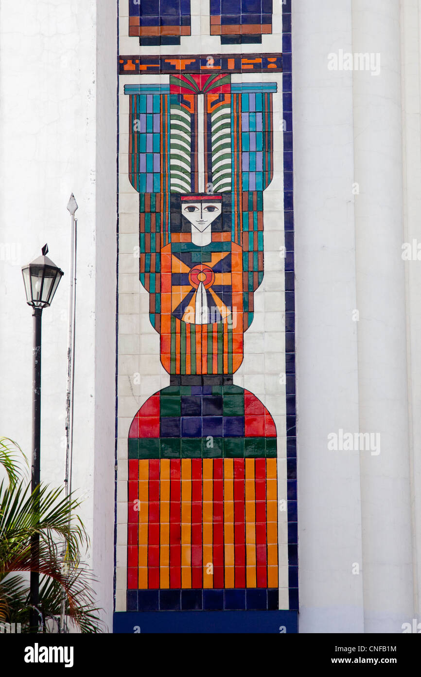 Fernando Llort carrelage d'art, Cathédrale métropolitaine du Saint Sauveur, San Salvador, El Salvador Banque D'Images