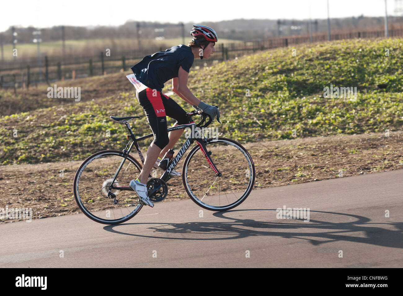 Février TT time trial vélo comme partie d'un duathalon , tri-athlète de triathlon super série formation Grande-bretagne, vélo Banque D'Images