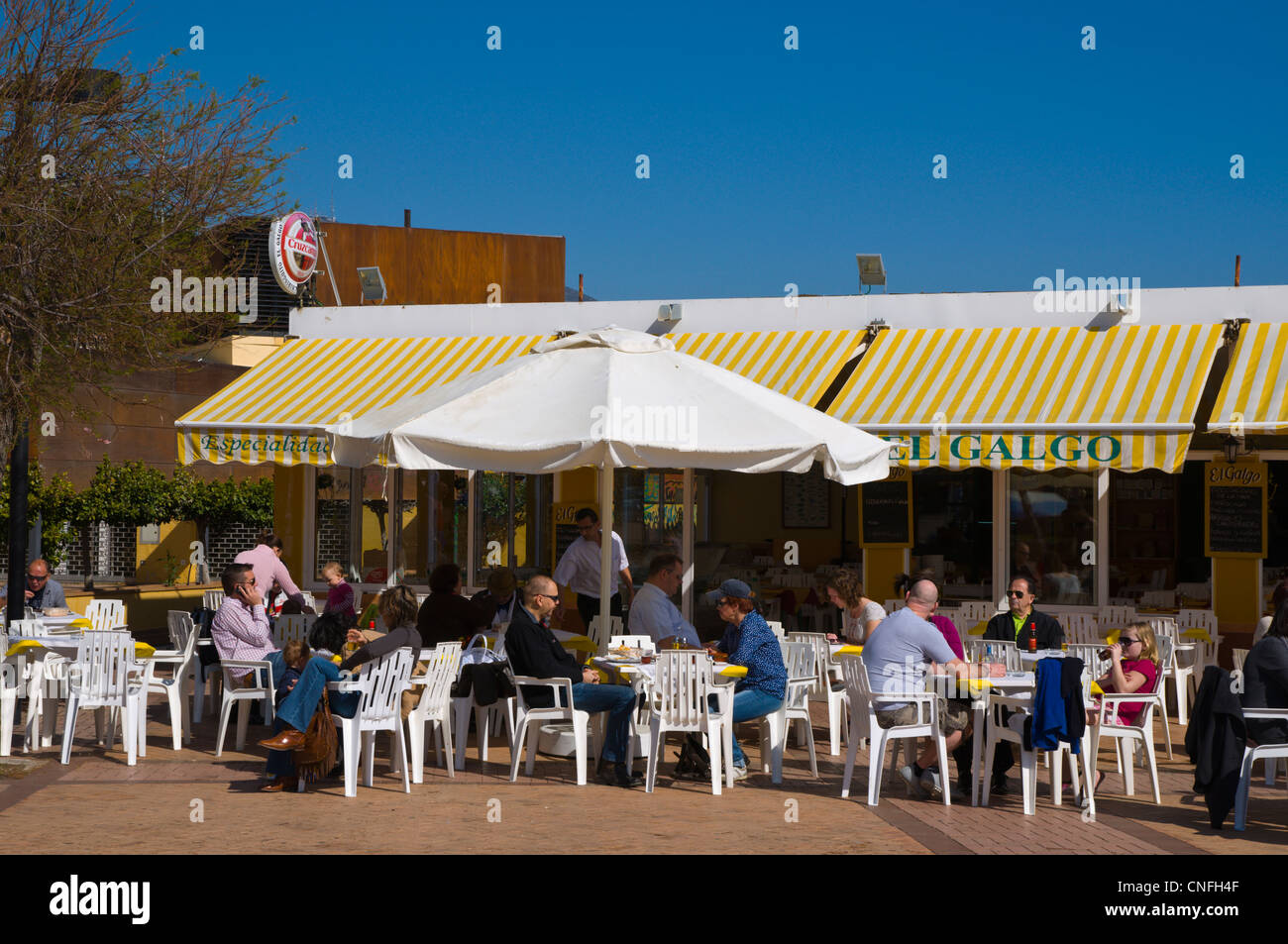 Terrasse de café Paseo Maritimo, la promenade de la ville de Fuengirola Costa del Sol Malaga Andalousie Espagne la région Europe Banque D'Images