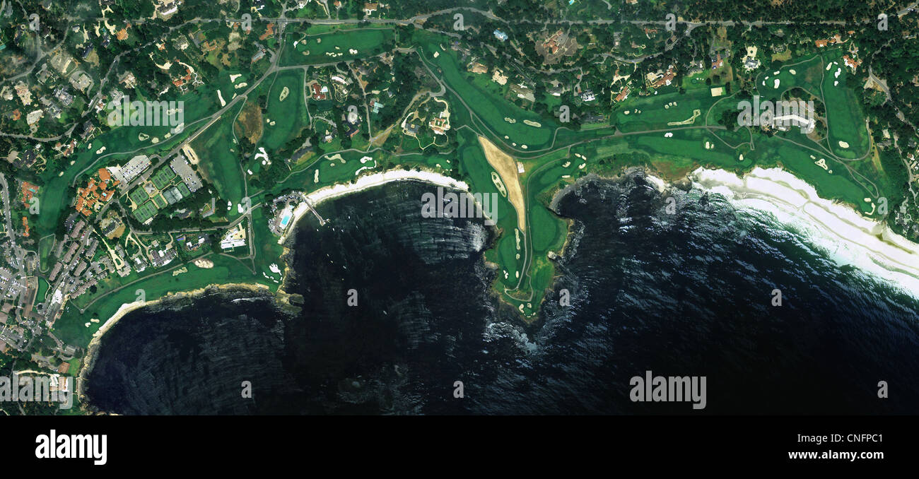 Photographie aérienne Pebble Beach Golf Links, Californie Banque D'Images