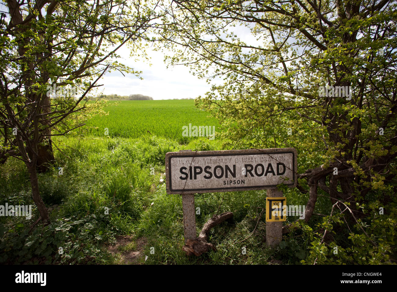 "Pas de troisième piste' signe sur Sipsen Road, emplacement pour pour la troisième piste de l'aéroport de Heathrow. Banque D'Images