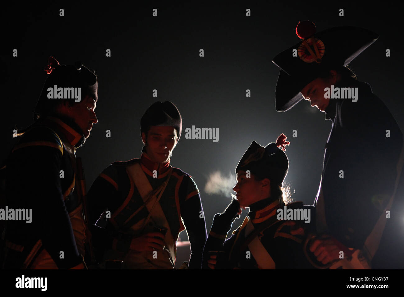 Soldat français à la colline de Zuran, République tchèque. Reconstitution de la bataille d'Austerlitz (1805). Banque D'Images