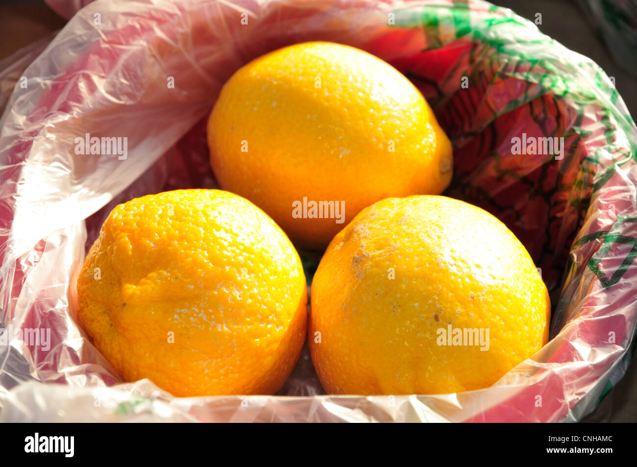 Gros citrons dans une corbeille de fruits Banque D'Images