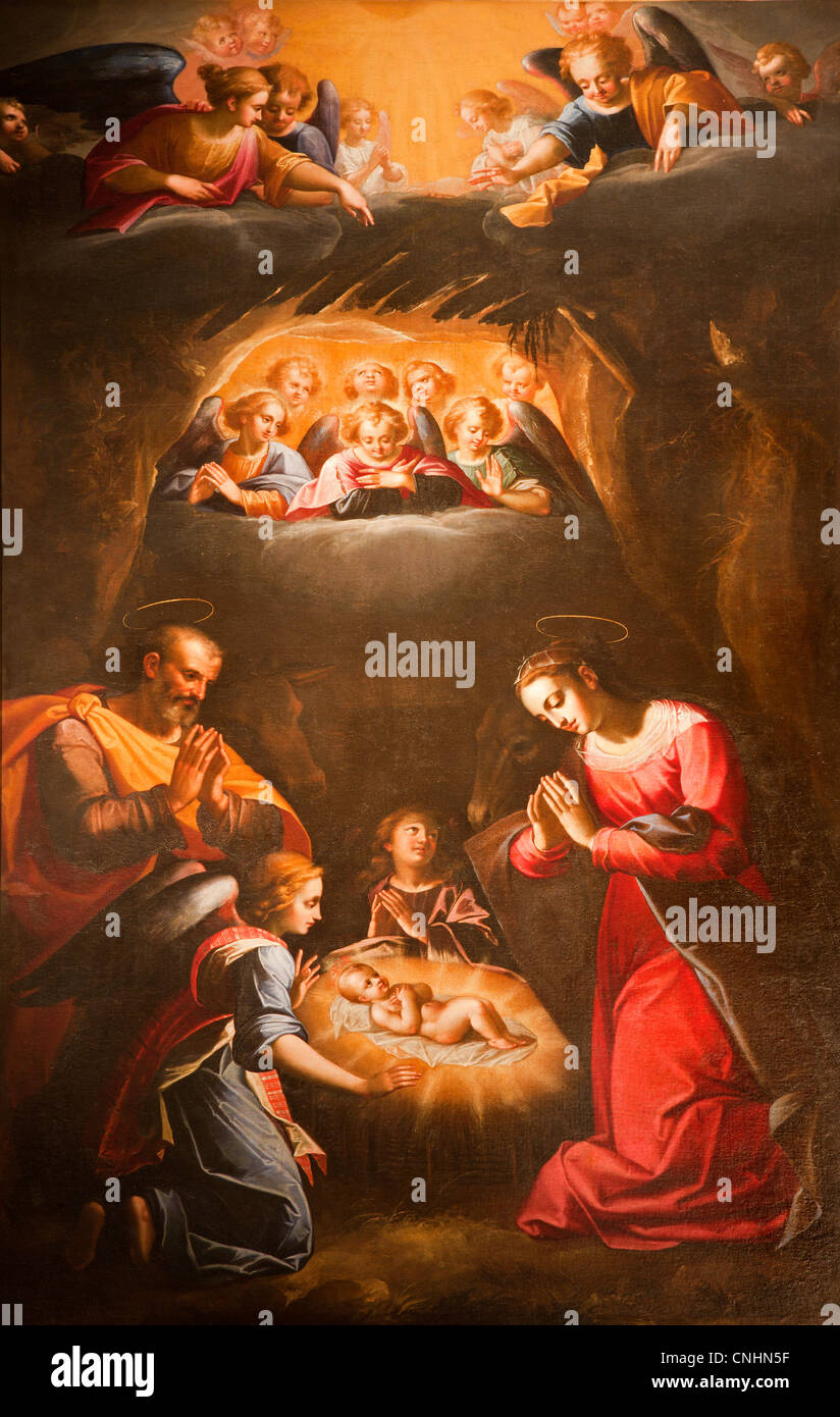 Rome - La Nativité - Détail de la peinture de l'église San Luigi Banque D'Images