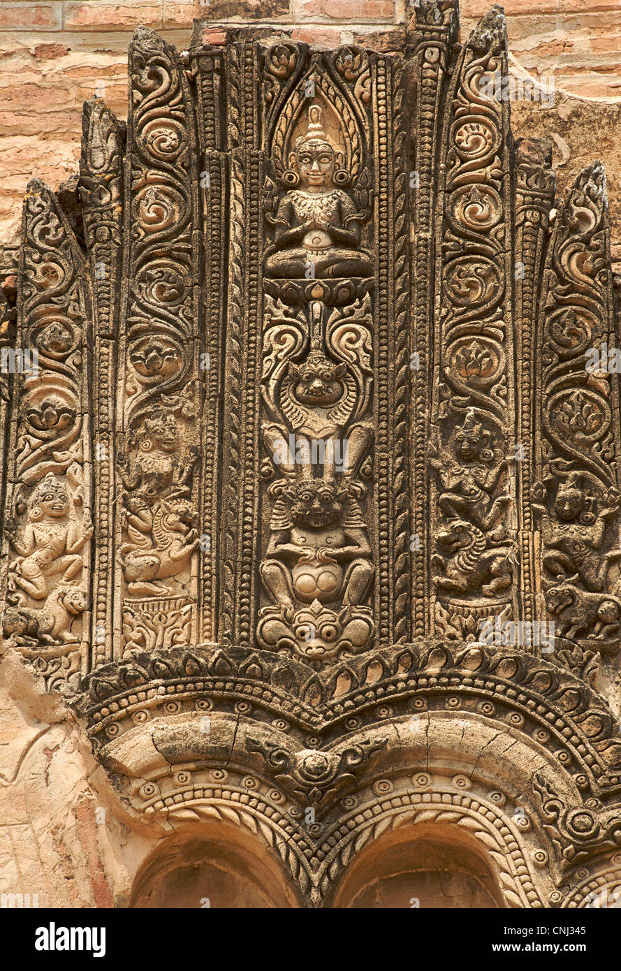 Détail de l'extérieur d'un temple antique à Bagan, Birmanie. Myanmar Banque D'Images