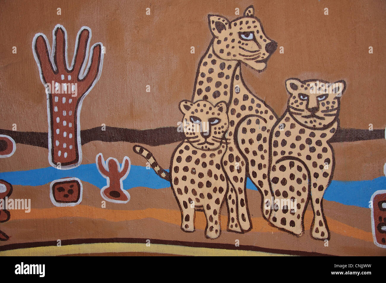 Photo murale à Lesedi African Cultural Village, Broederstroom, Johannesburg, la Province de Gauteng, Afrique du Sud Banque D'Images