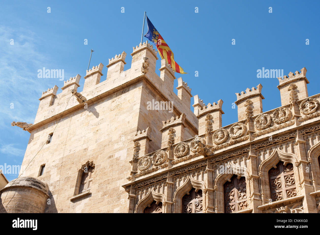 Détail de la Lonja de la Seda (Bourse de commerce de la soie) à Valence, en Espagne. Banque D'Images