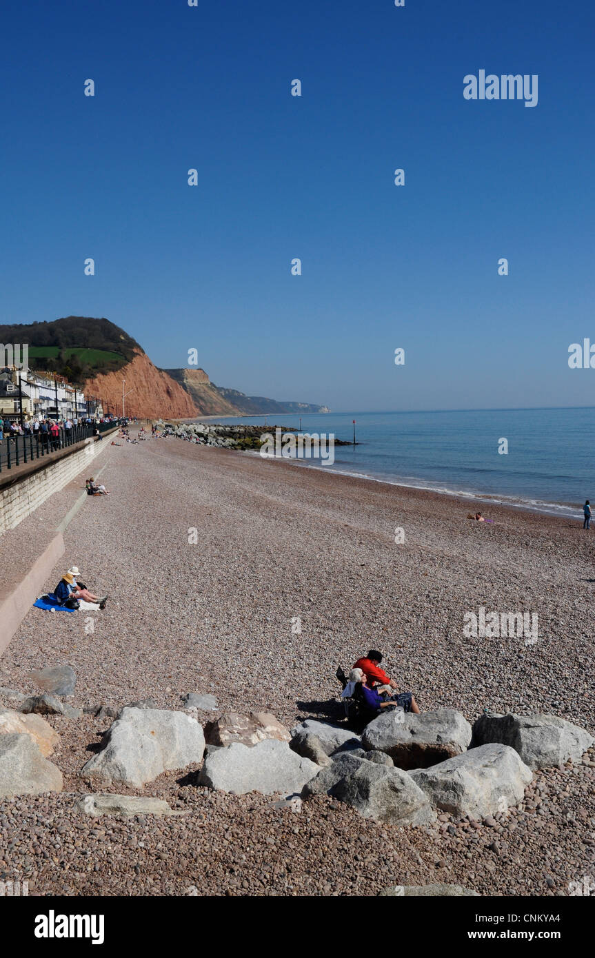 Plage et les vacanciers, Greenbottom, Devon, England, UK Banque D'Images