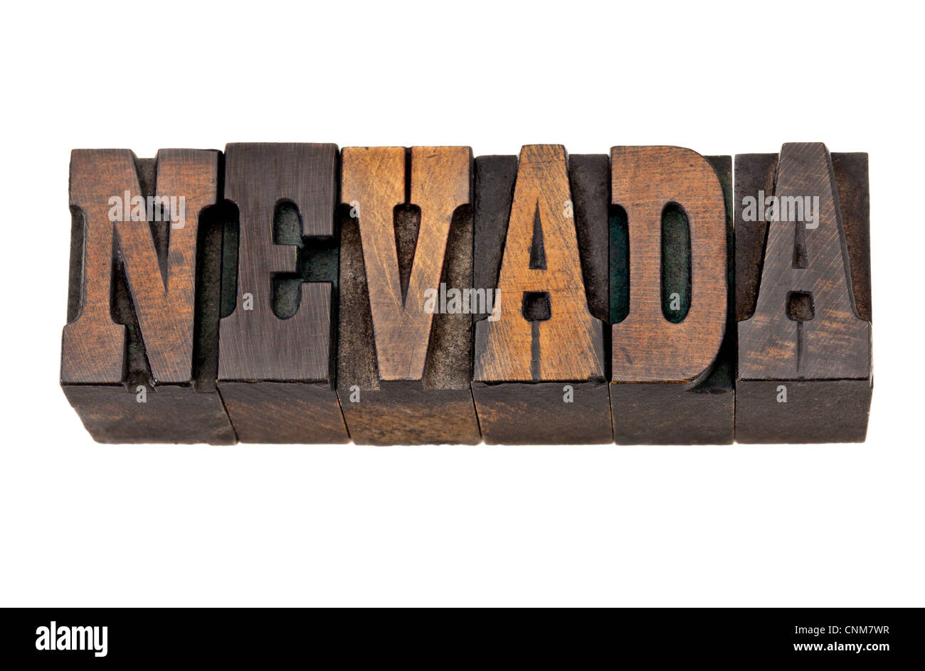 Nevada - mot isolé dans la typographie vintage bois type - French Clarendon font populaire dans l'ouest les films et souvenirs Banque D'Images