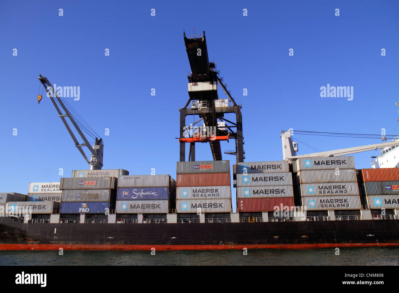 Miami Florida,Biscayne Bay Water,Dodge Island,Port de Miami,cargo container,grue,Maersk Sea waterland,les visiteurs voyage tour touriste tou Banque D'Images