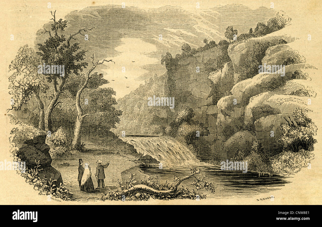 1854 gravure, voir de Tallulah Falls -- l'arrêt Ladore Cascade -- Géorgie. Banque D'Images