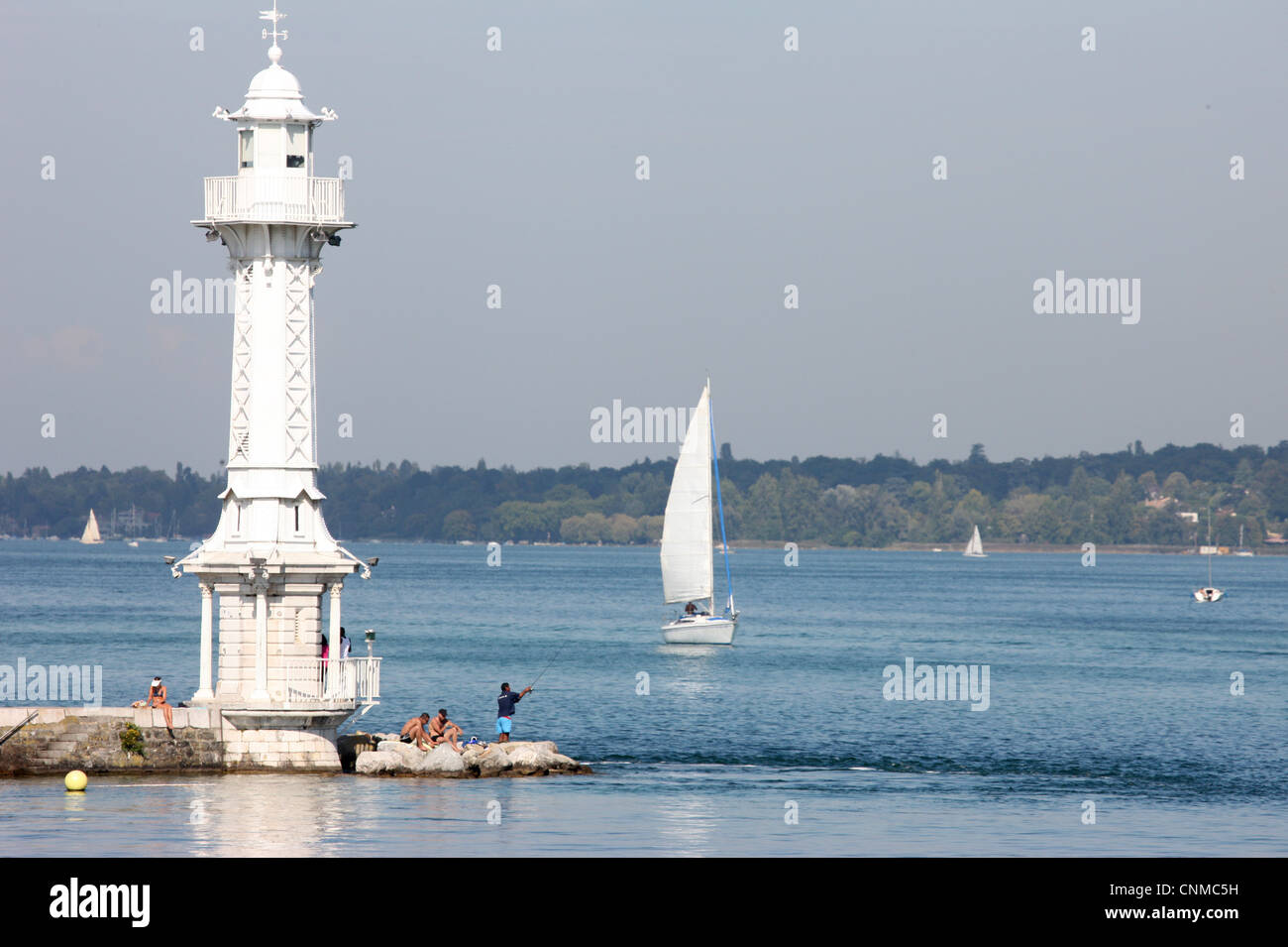 Phare du Lac Léman, le lac de Genève, Genève, Suisse, Europe Banque D'Images