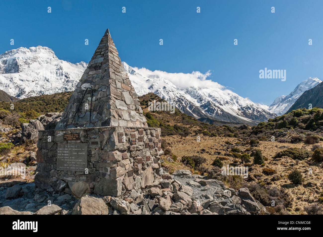 Les grimpeurs Memorial. Aoraki Mount Cook National Park. L'île du Sud, Nouvelle-Zélande. UNESCO World Heritage site. Banque D'Images