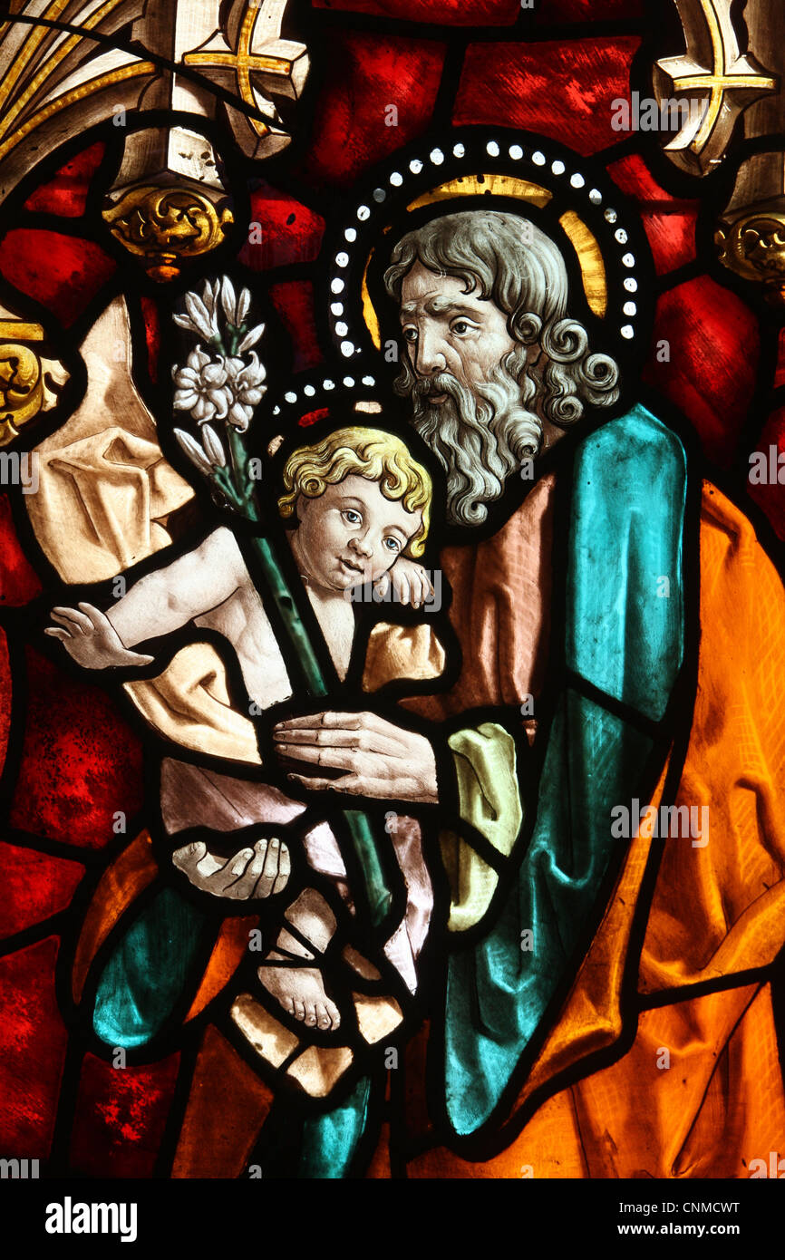 Joseph et Jésus, vitraux, l'église de San Jeronimo, Madrid, Spain, Europe Banque D'Images
