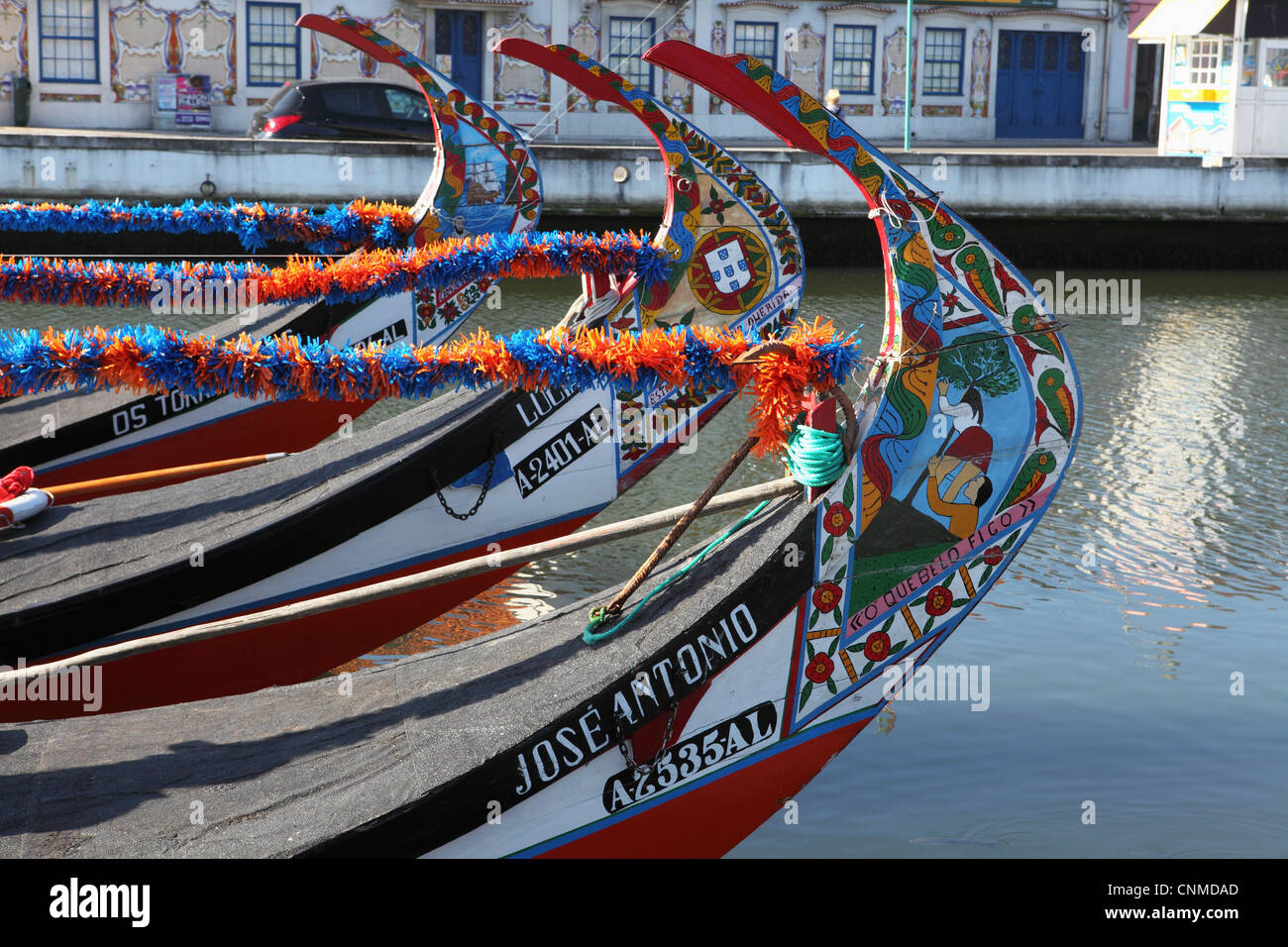 Les proues de gondola-comme Moliceiros, Beira Litoral, Portugal, Europe Banque D'Images