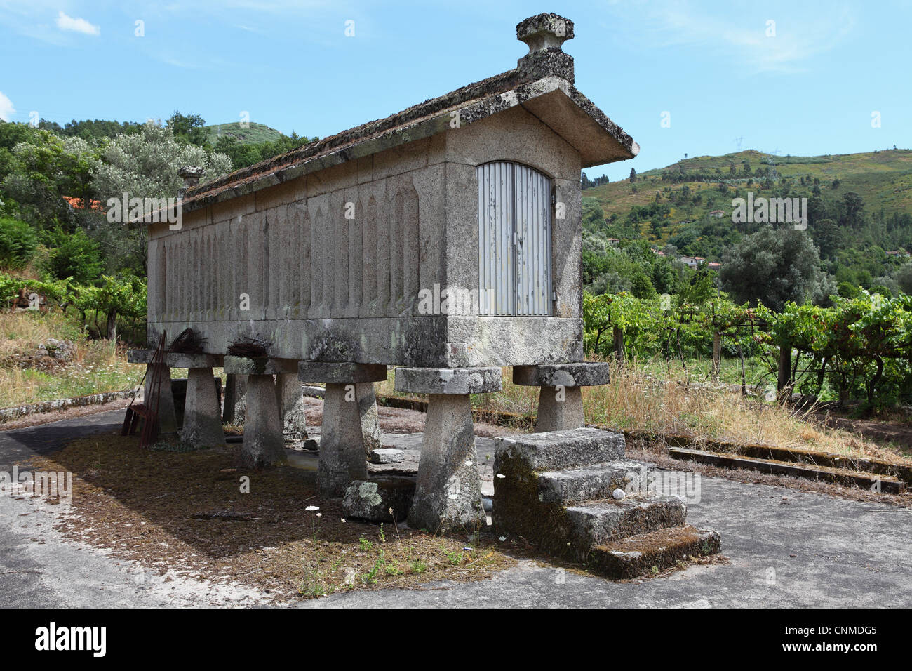 Grenier traditionnel en pierre élevée (espigueiro), utilisé pour le stockage du maïs, à proximité du village de Soajo, Minho, Portugal, Europe Banque D'Images